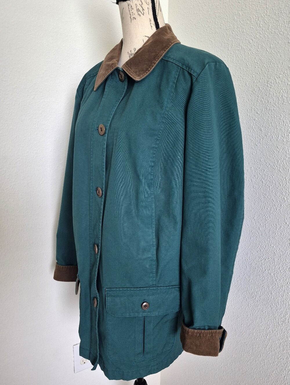 LL Bean Womens Adirondack Plaid Flannel-Lined Barn Coat M Green Chore Jacket - Picture 13 of 16
